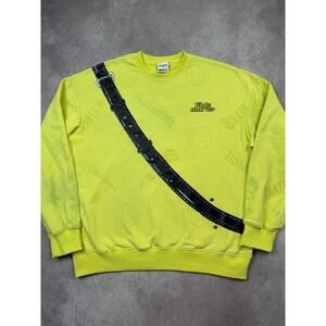 13DE Marzo Paris X Smiley Face  Mens S Graphic Belt Strap Sweatshirt Neon Yellow